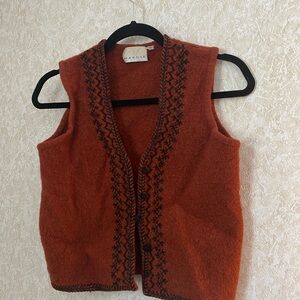 Maggie Rust Orange Wool Knit Vest with Black Trim